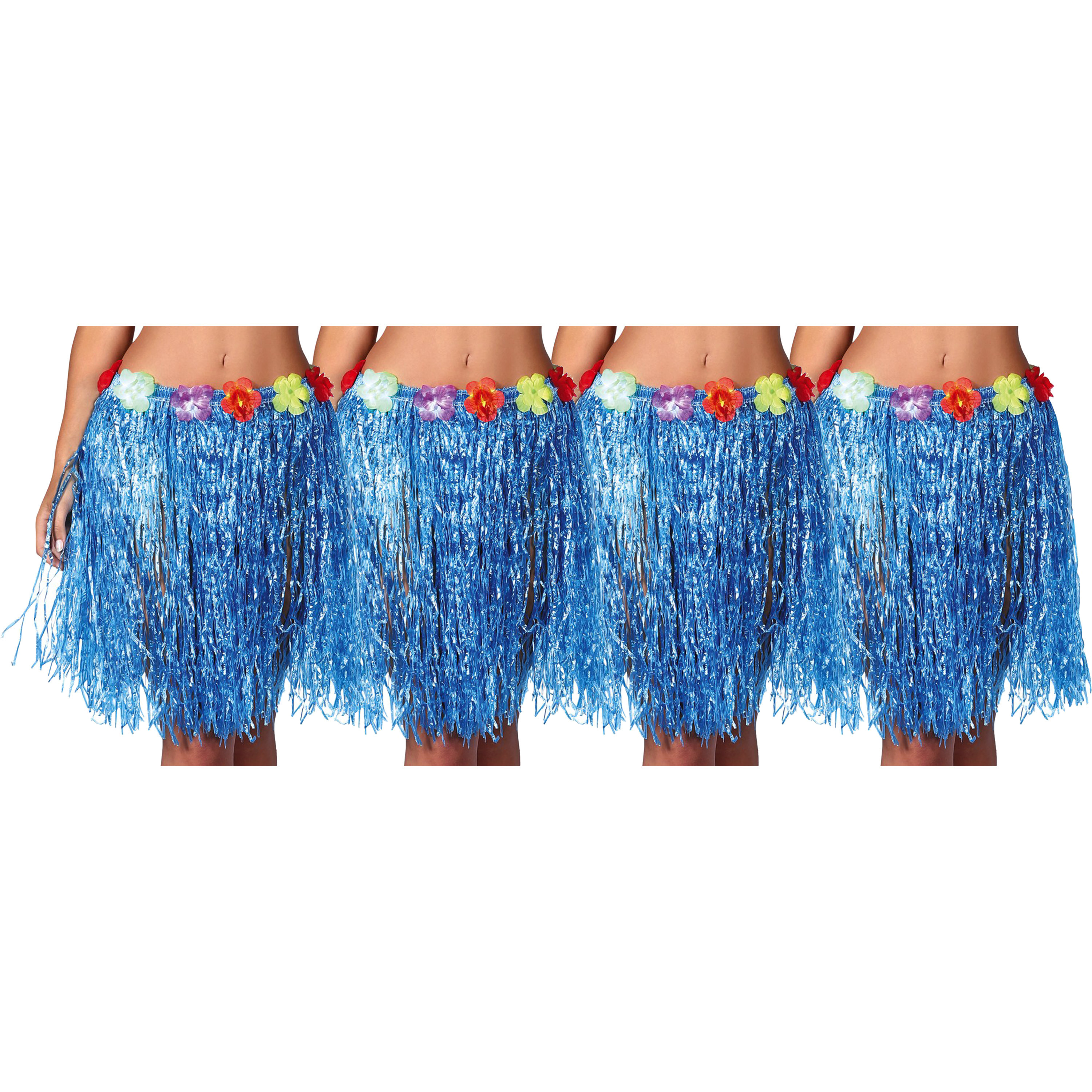 Hawaii verkleed rokje - 4x - voor volwassenen - blauw - 50 cm - rieten hoela rokje - tropisch Top Merken Winkel